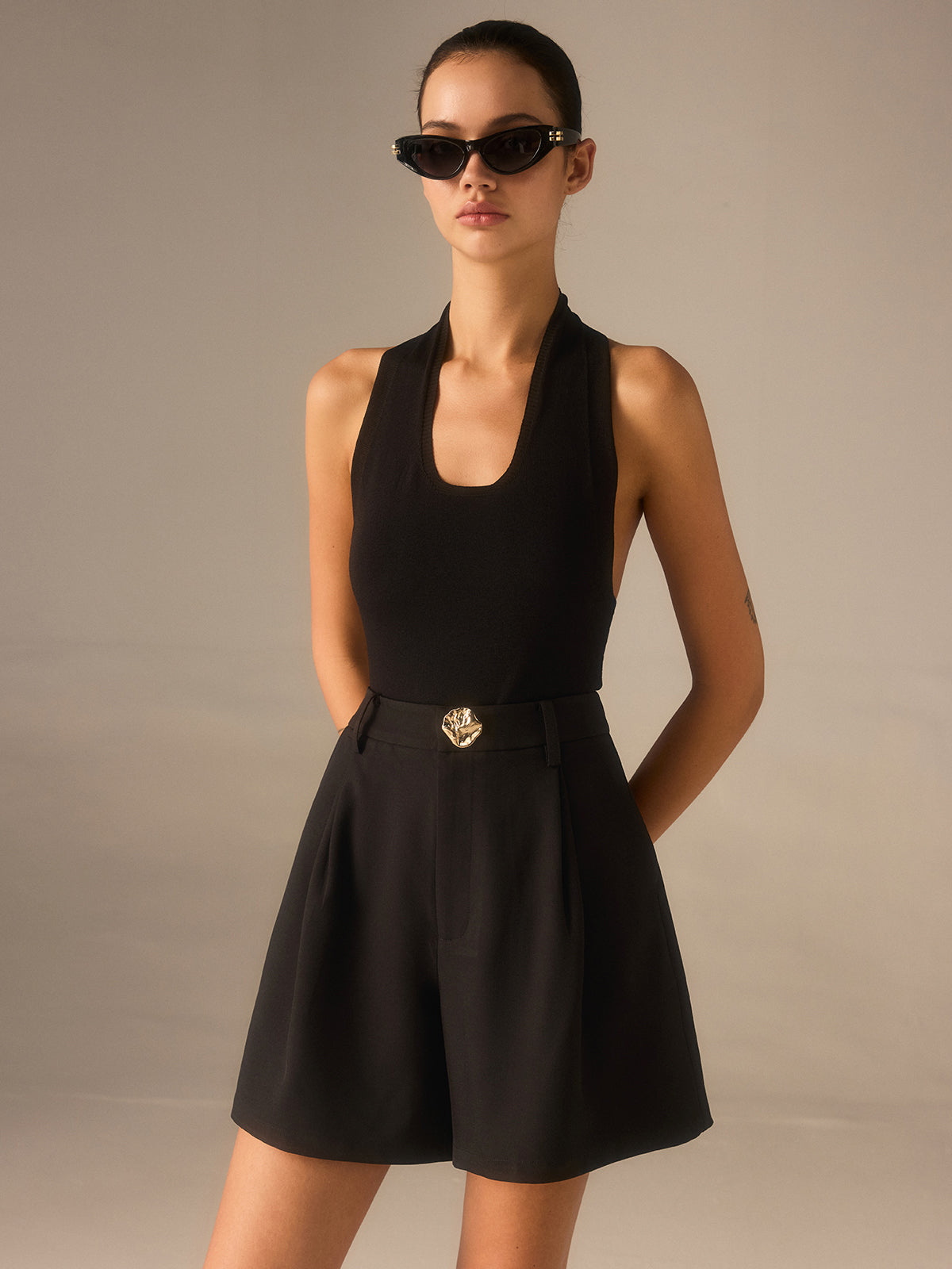 Metal Detail High-Waisted Shorts