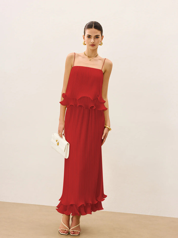 Pleated Layered Ruffle Skirt Set