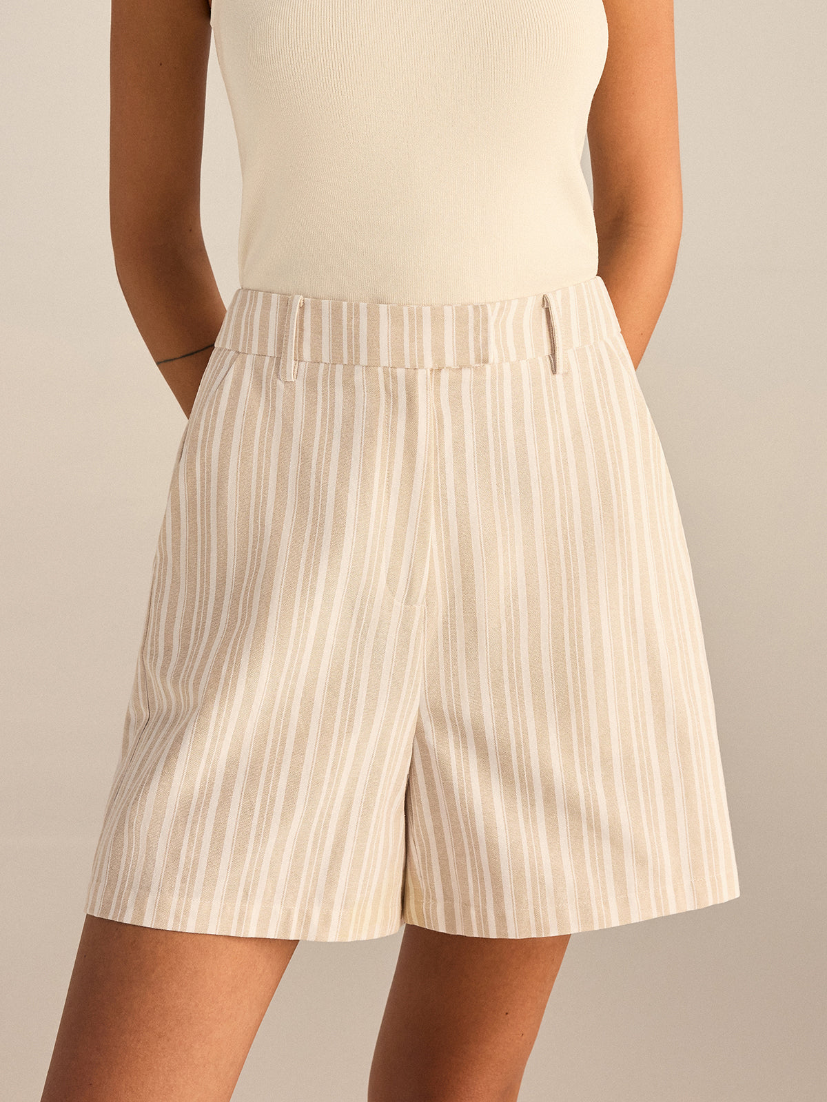 Striped Mid-Waist Shorts