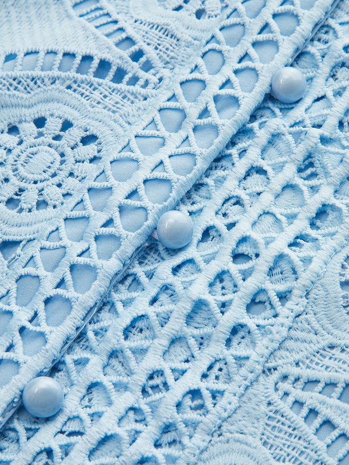 Lace Puff Sleeve Shorts Set Without Belt