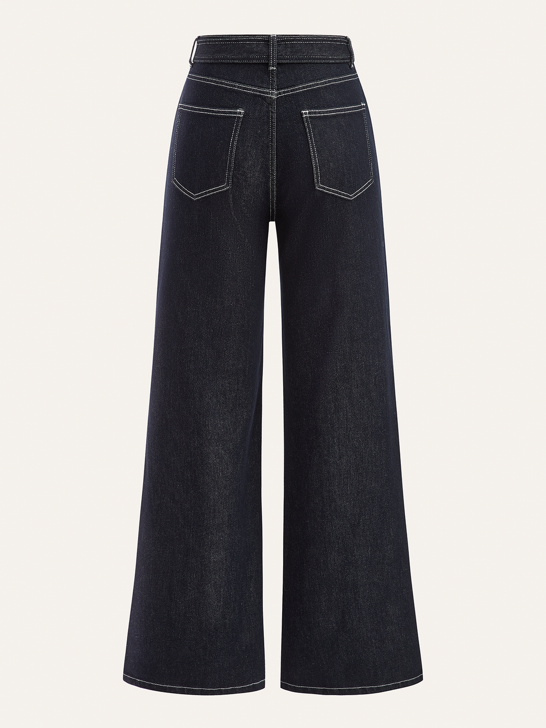 Denim Contrast-Stitch Pants with Belt