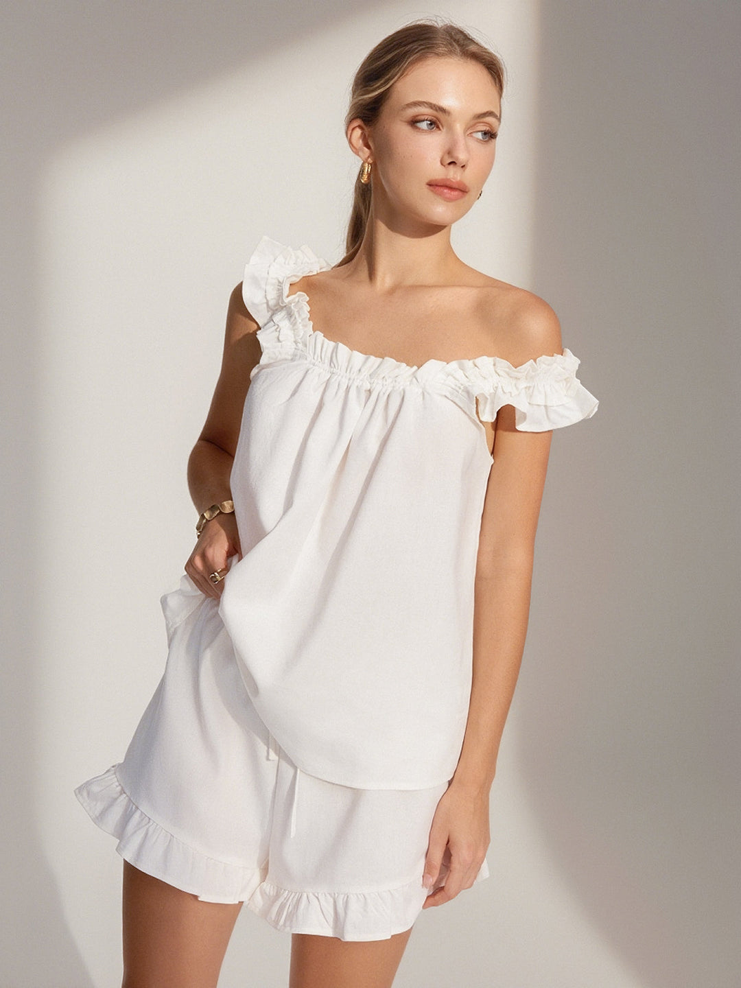 Pure Cotton Ruffle Shorts Set