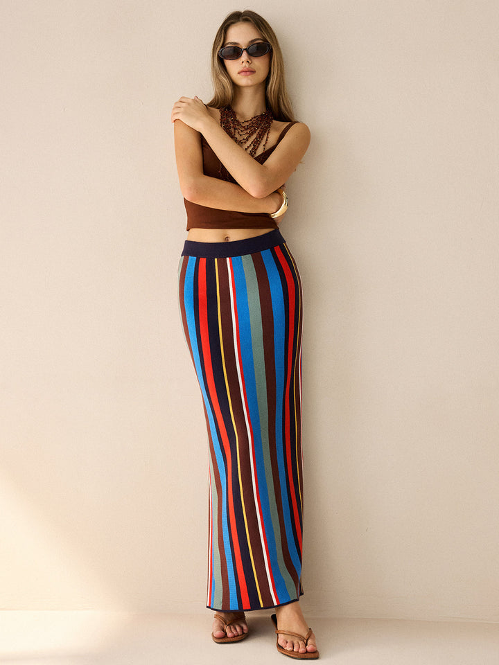 Colorful Striped Knit Maxi Skirt