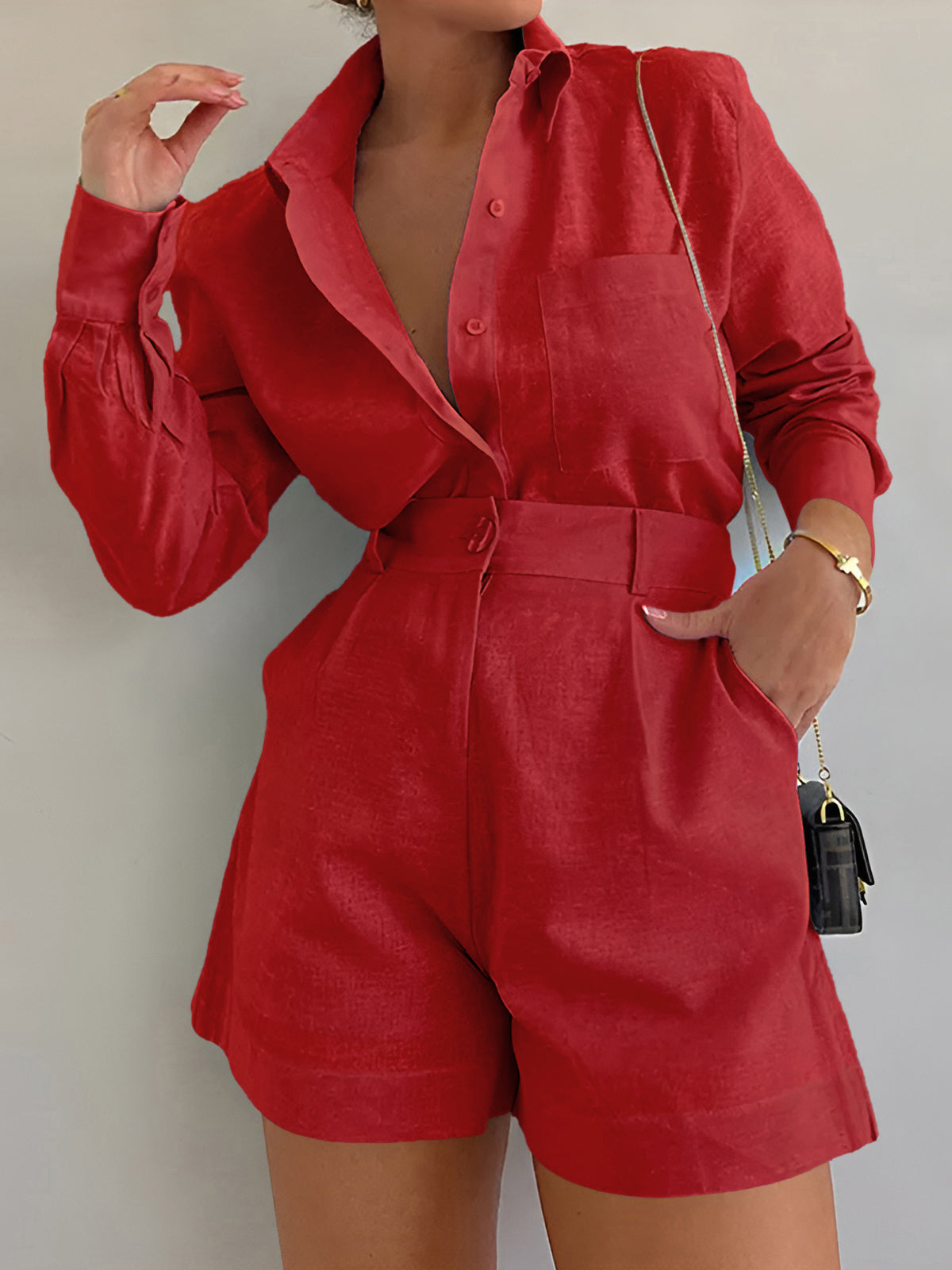 Long Sleeve Loose Shorts Set