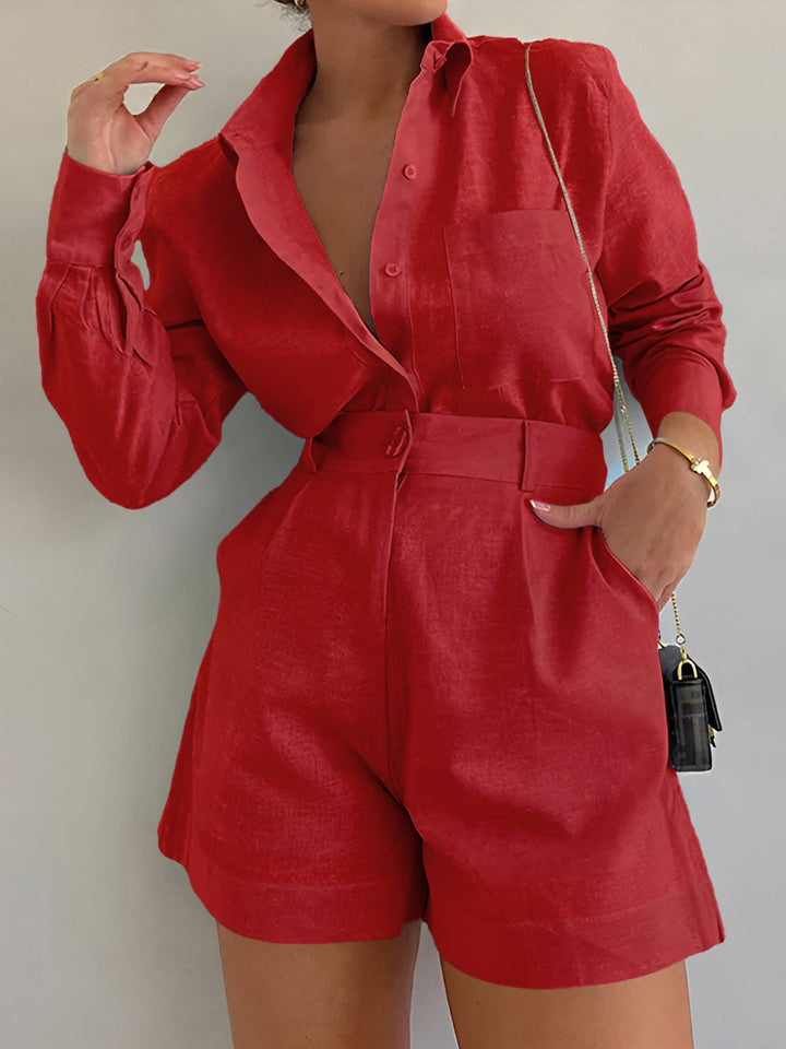 Long Sleeve Loose Shorts Set