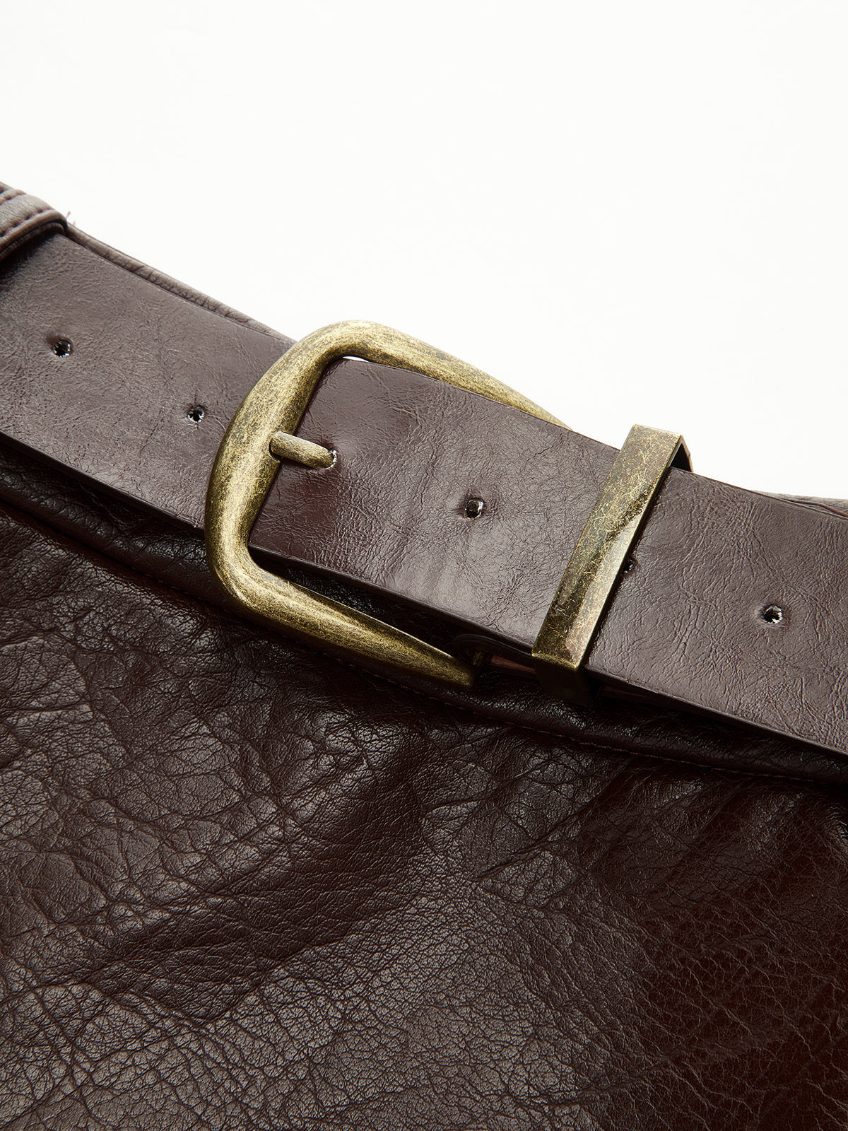 Jacquard Trim PU Leather Mini Skirt with Belt