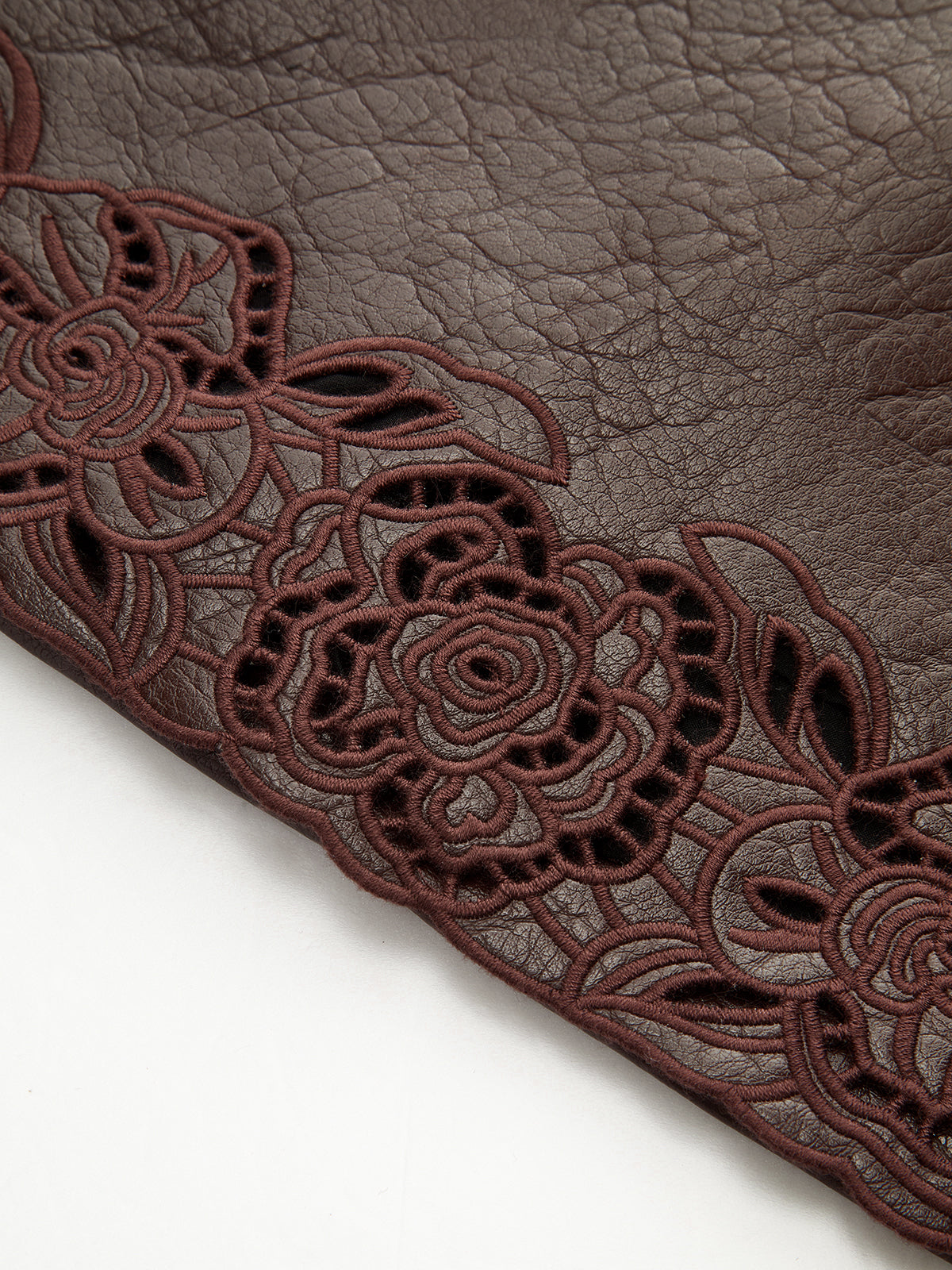 Jacquard Trim PU Leather Mini Skirt with Belt