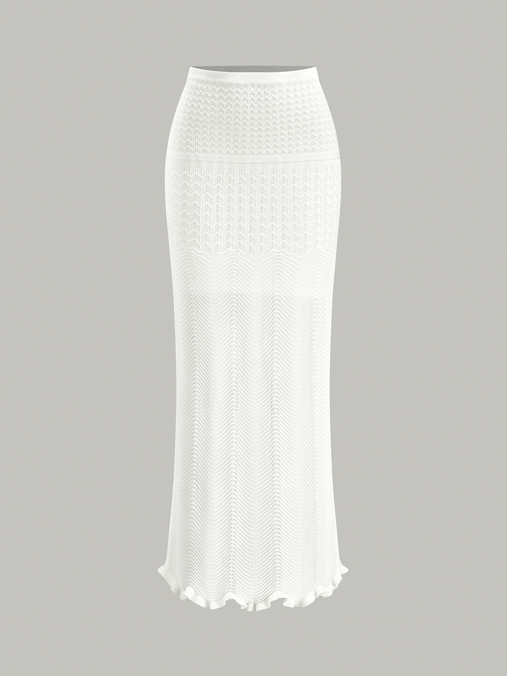 Wave Pattern Knit Maxi Skirt