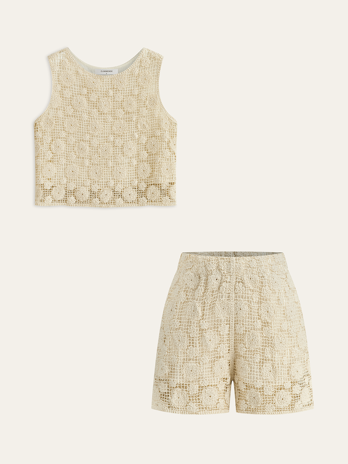 Floral Lace Sleeveless Shorts Set