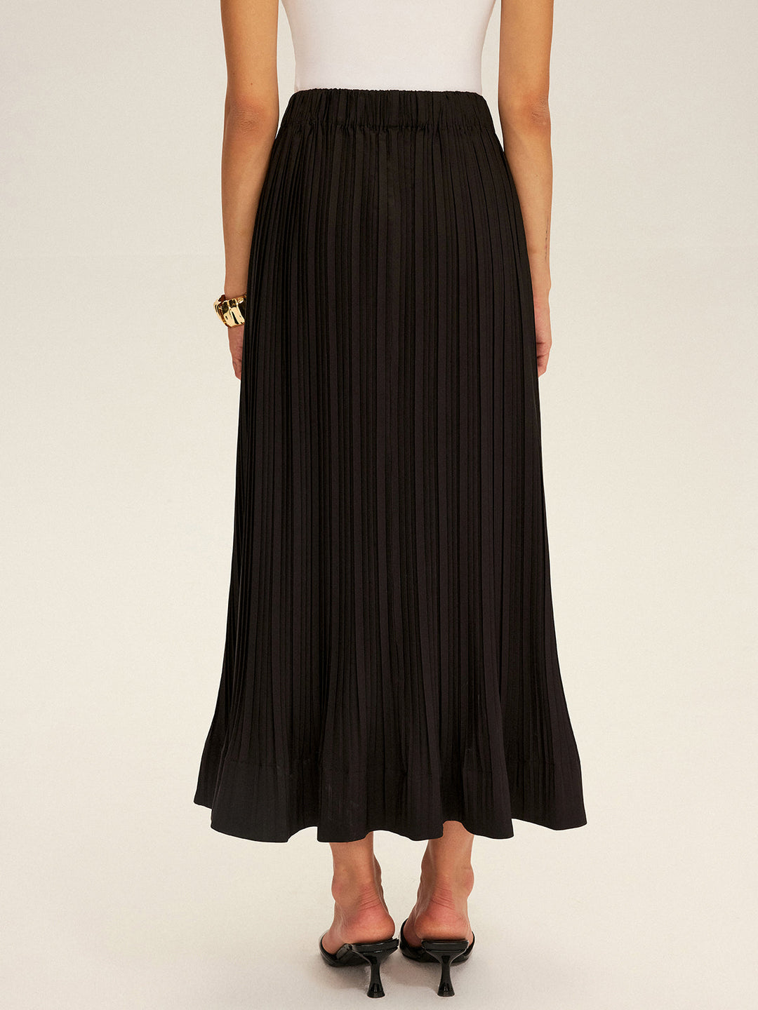 Pleated Elastic Waist Maxi Skirt