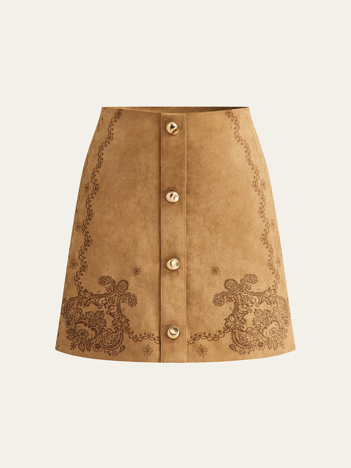 Print Suede Effect Button Mini Skirt