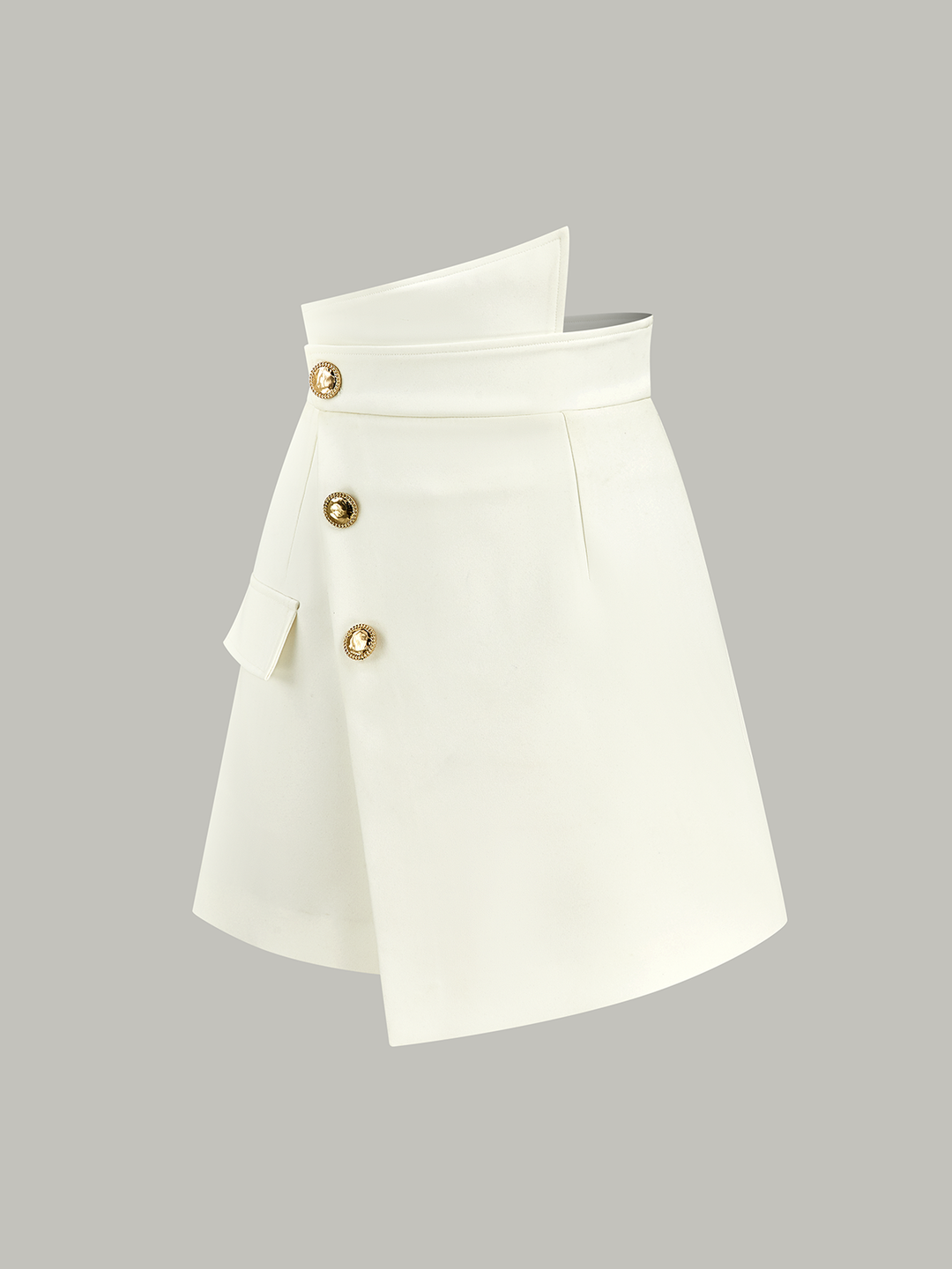 Asymmetric Metal Button Decor Pocket Mini Skirt