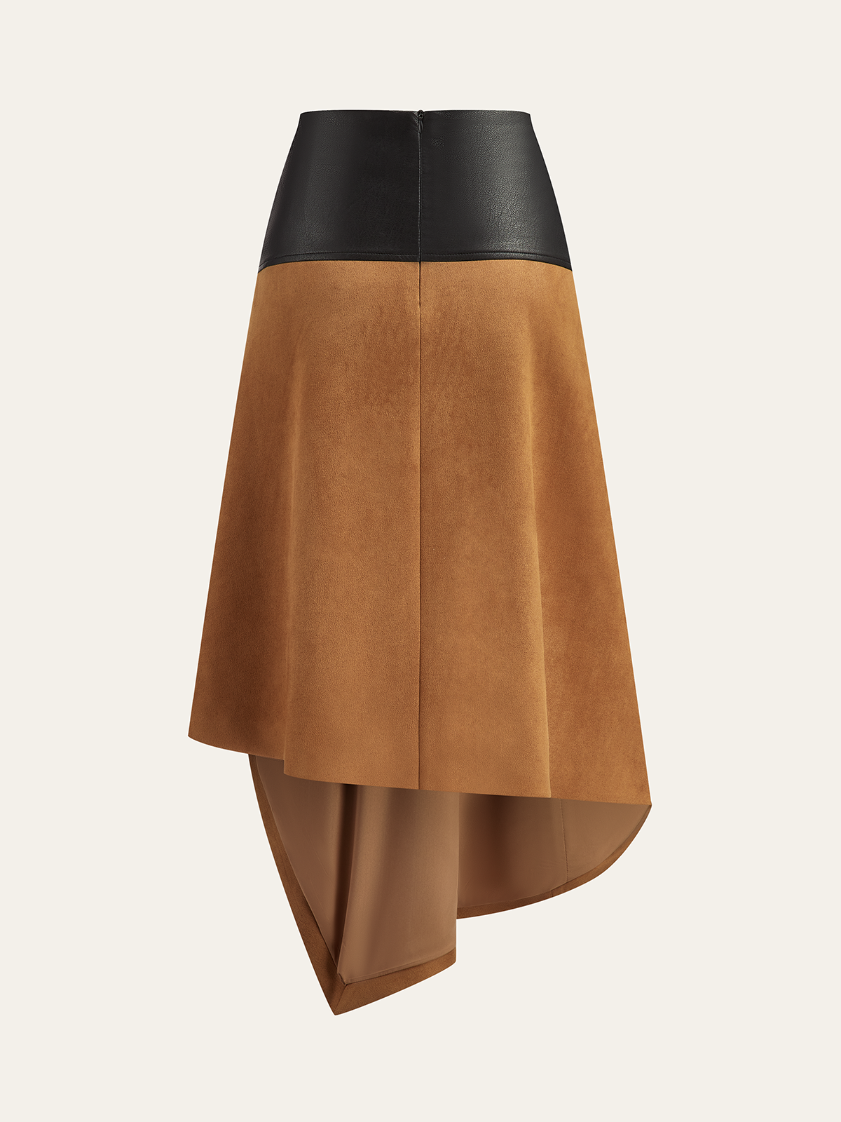 Faux Leather Paneled Suede Effect Asymmetric Midi Skirt