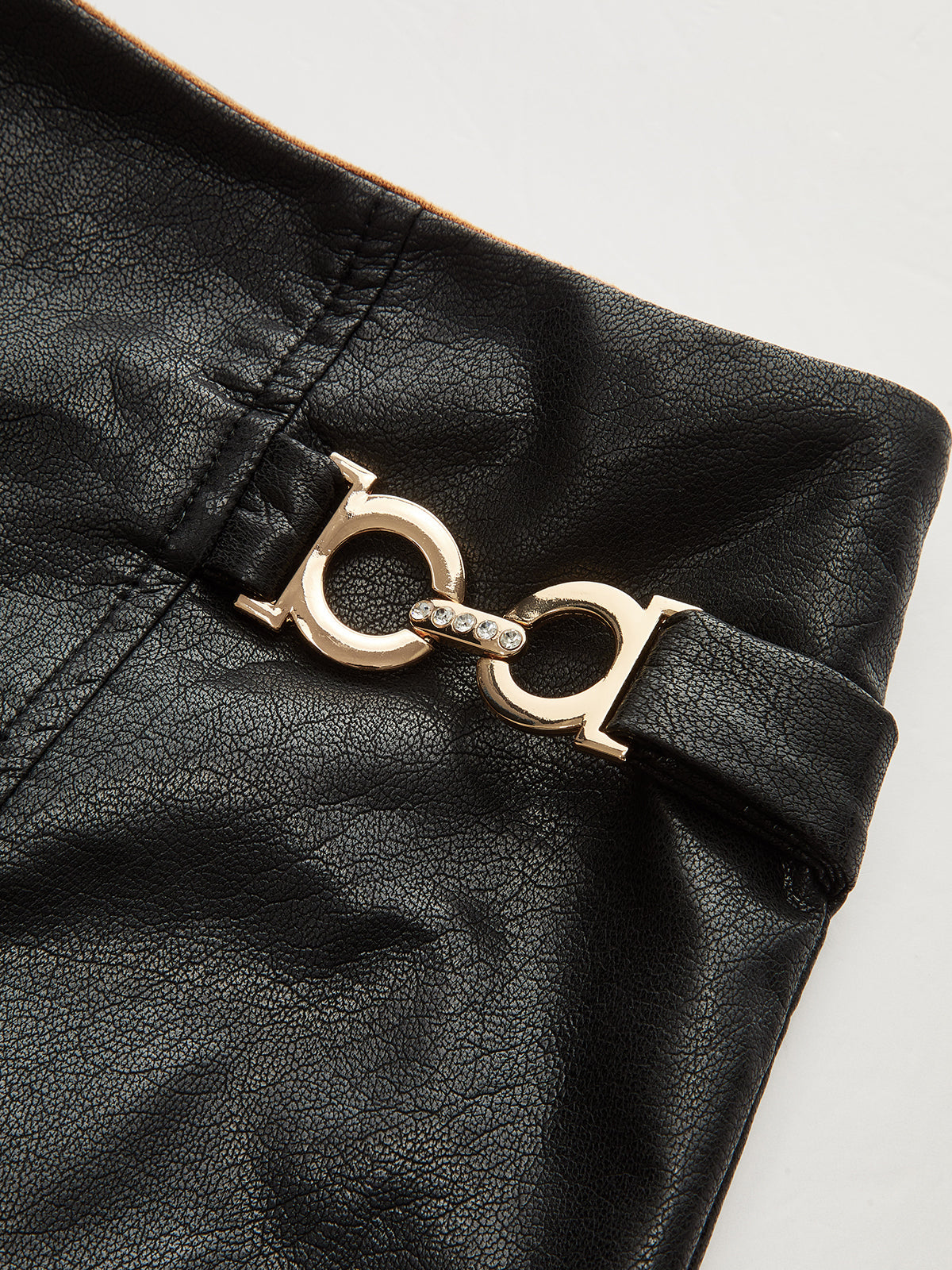 Faux Leather Paneled Suede Effect Asymmetric Midi Skirt