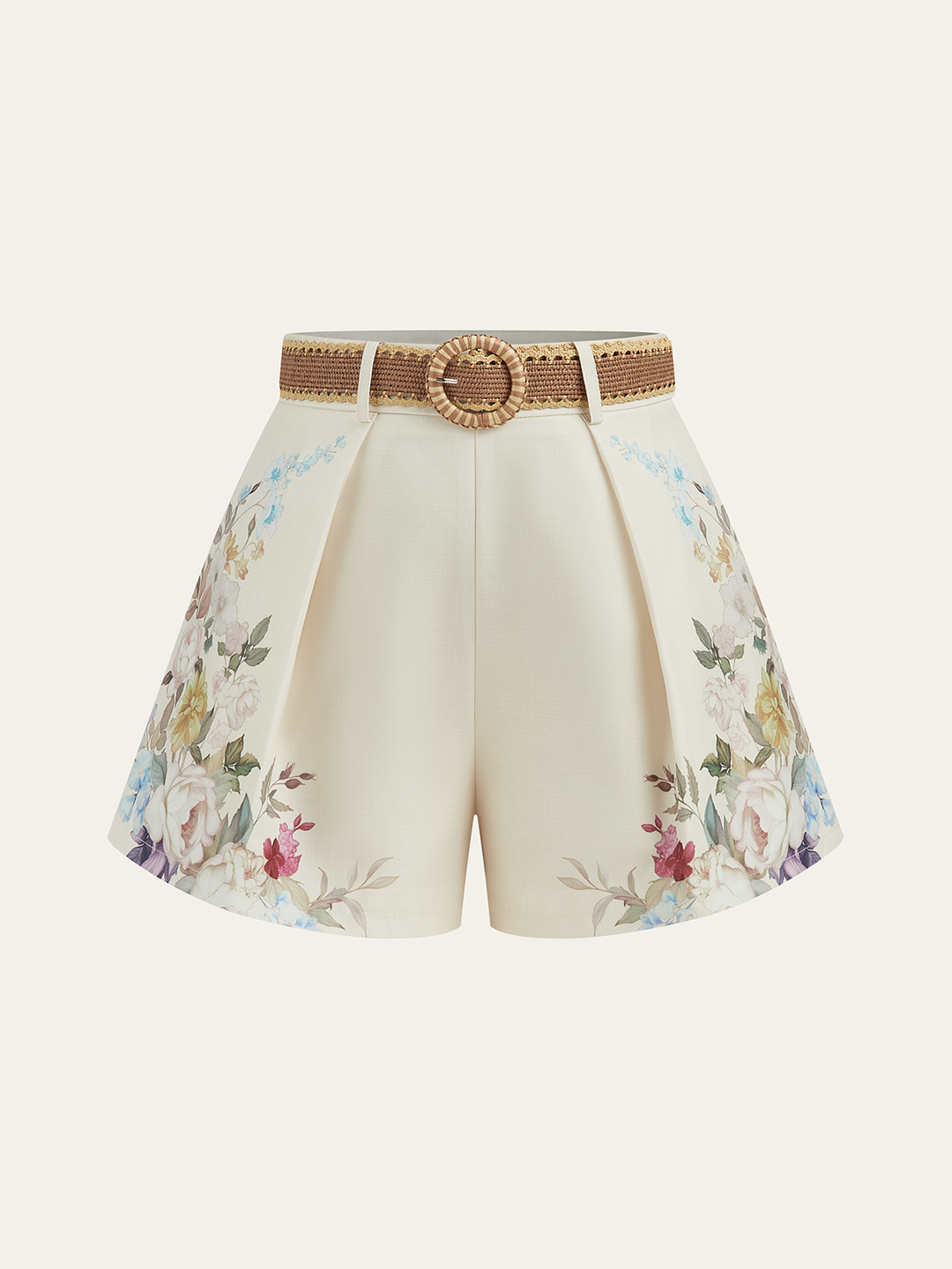 Floral Printed Belted Mid-Waist Shorts