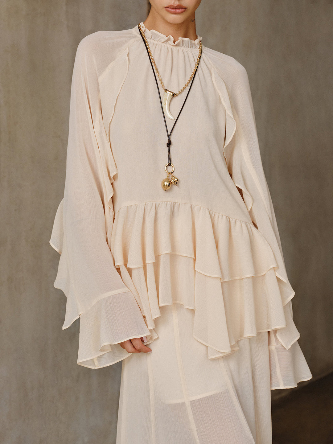 Chiffon Tiered Ruffle Top and Skirt Set