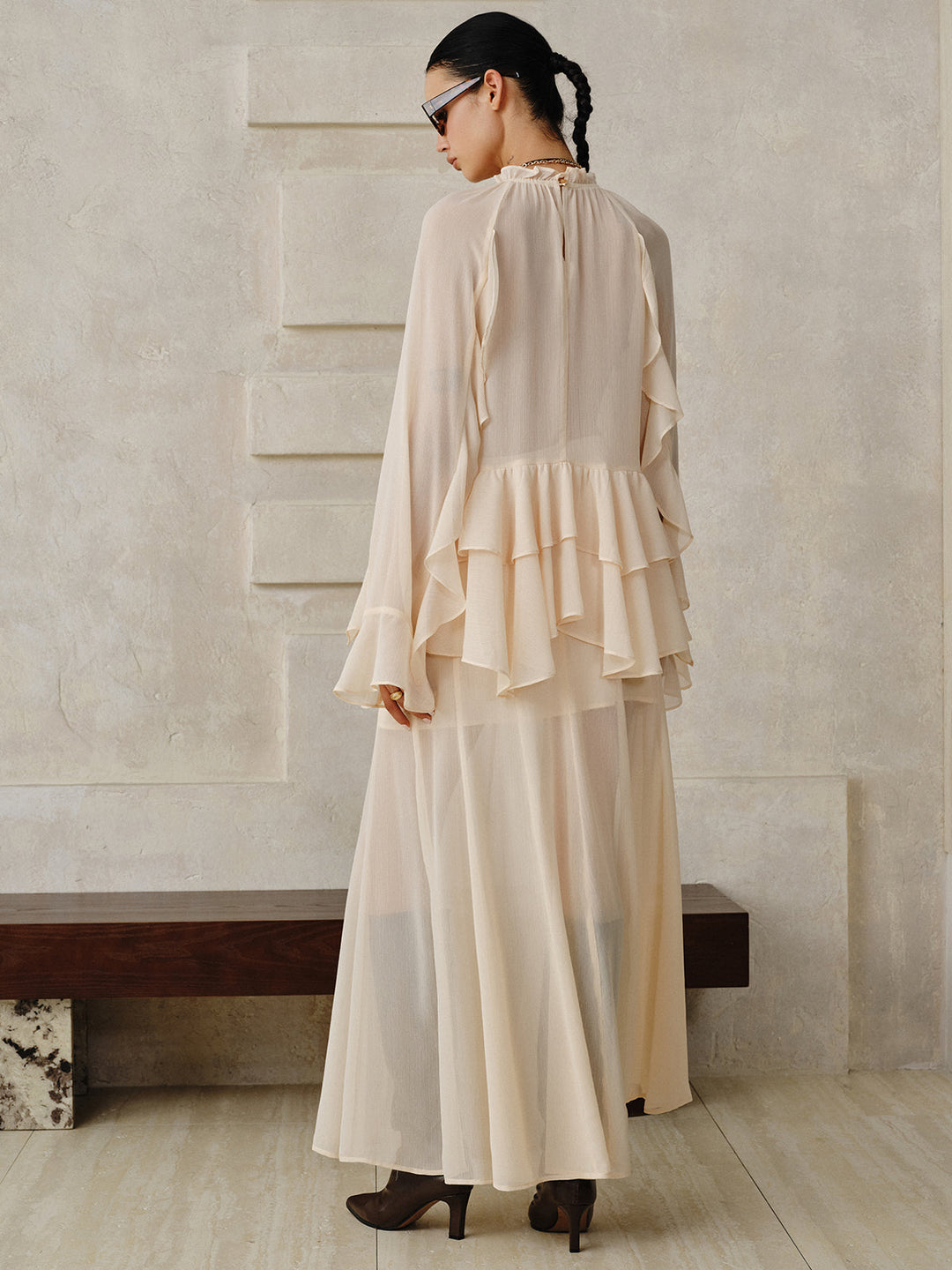 Chiffon Tiered Ruffle Top and Skirt Set