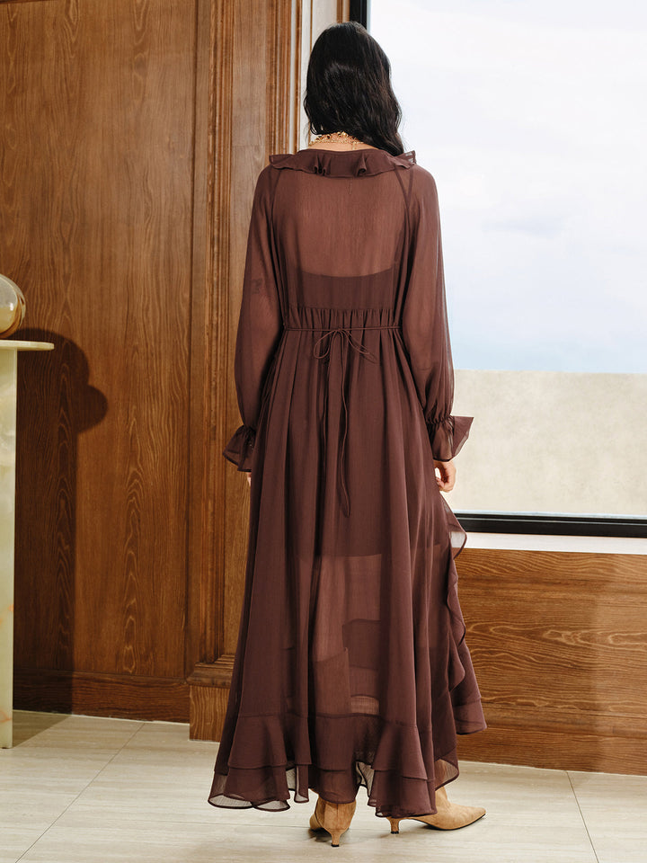 Ruffled Chiffon Maxi Dress Set with Cami Dress Liner