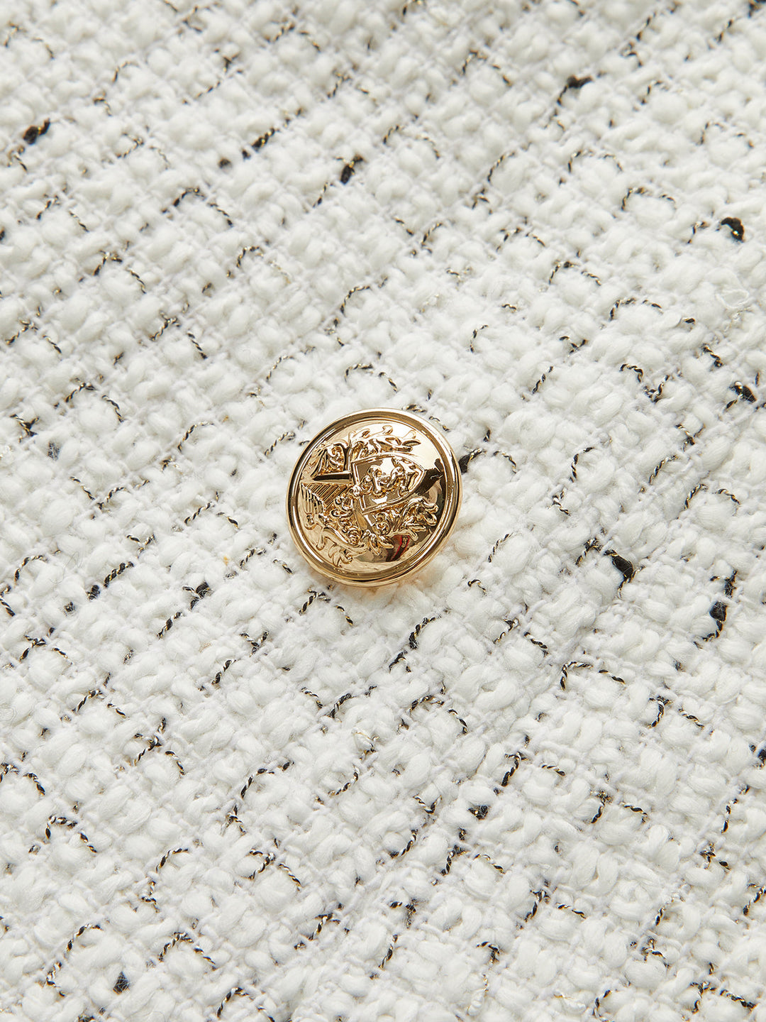 Metal Button Pleated Tweed Mini Skirt