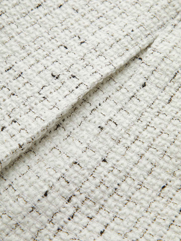 Metal Button Pleated Tweed Mini Skirt