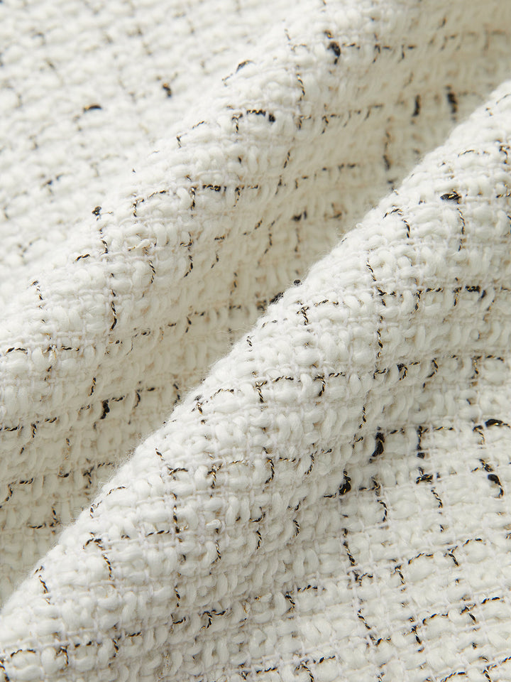 Metal Button Pleated Tweed Mini Skirt