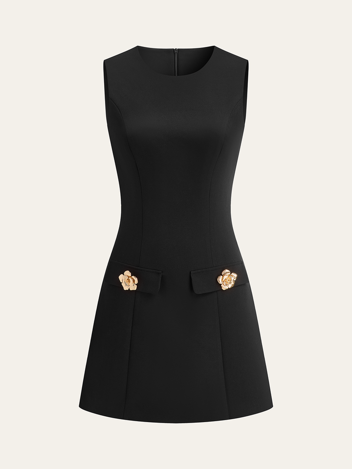 Detachable Cape Metal Floral Detail Dress Set