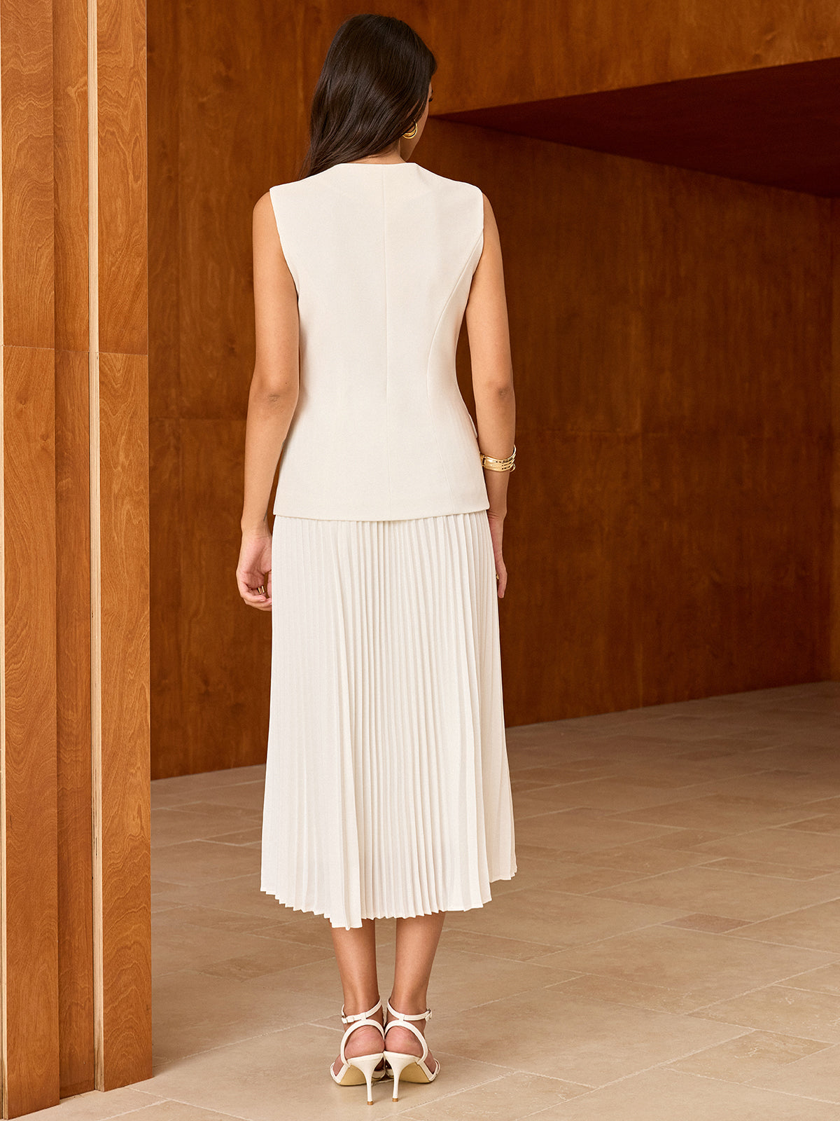 Elasticated Waist Pleated Midi Skirt