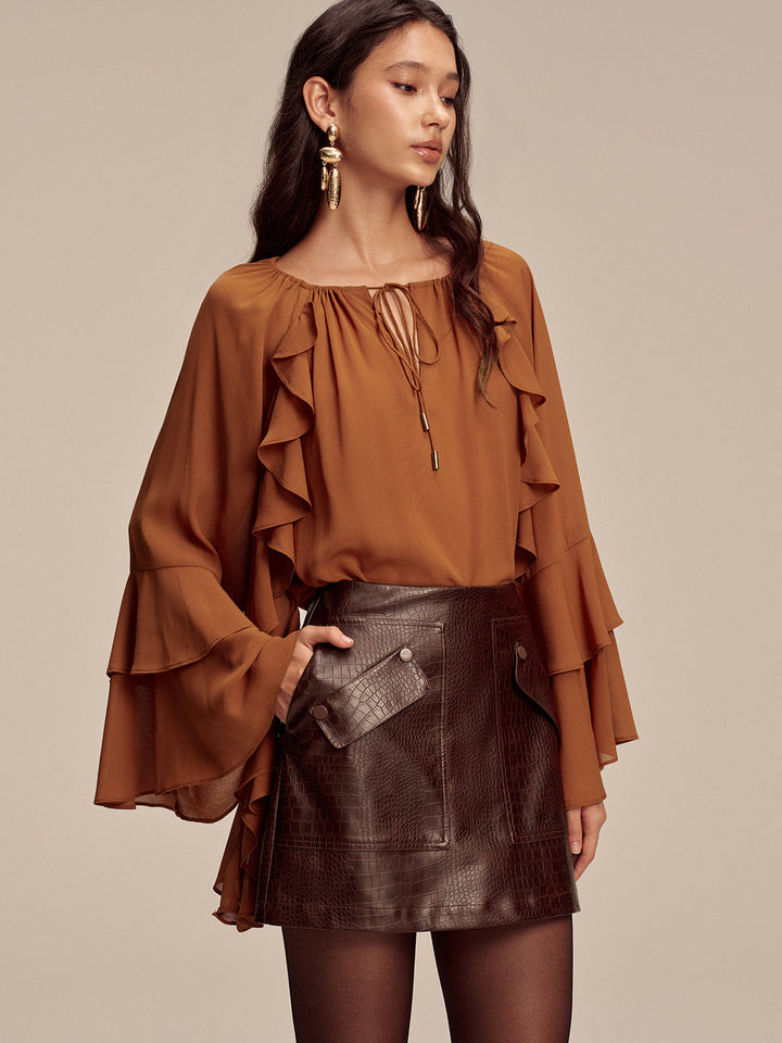 Faux Leather Crocodile-Embossed Mini Skirt