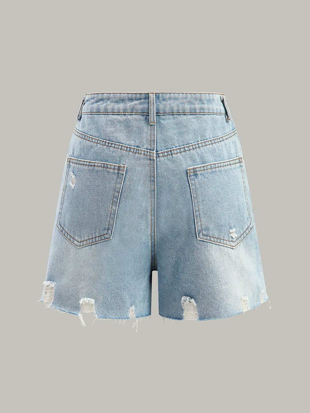 Asymmetric Waist Distressed Denim Shorts