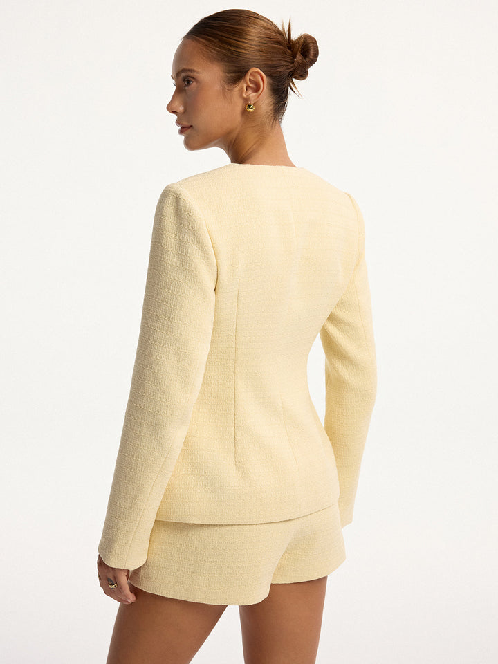 Metal Button Tweed Top and Shorts Set