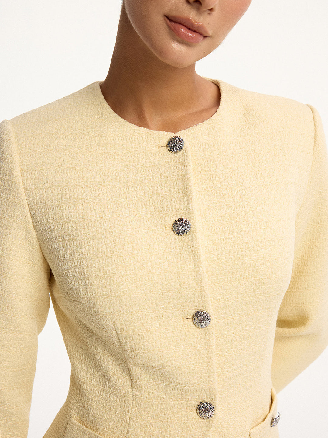 Metal Button Tweed Top and Shorts Set