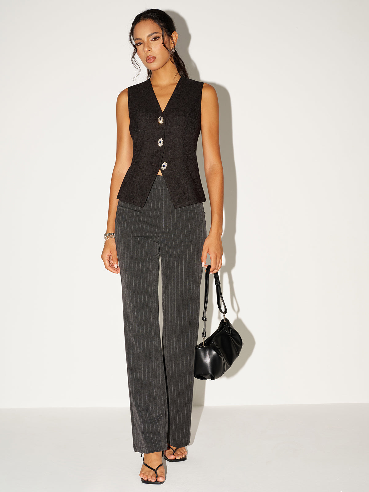 Pinstripe Low-Waist Pants