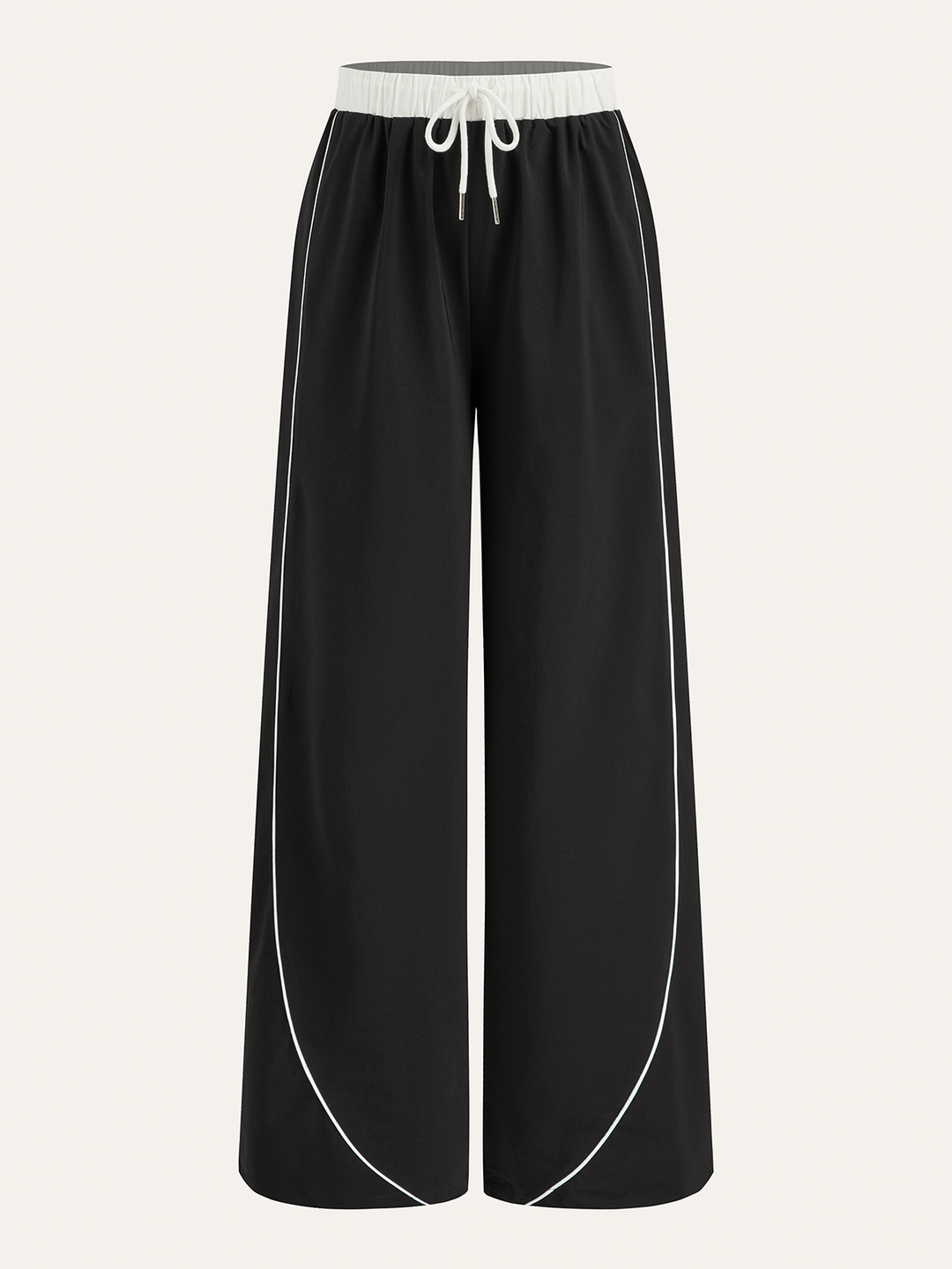 Contrast Waistband Drawstring Wide-Leg Pants