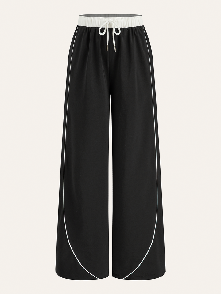 Contrast Waistband Drawstring Wide-Leg Pants