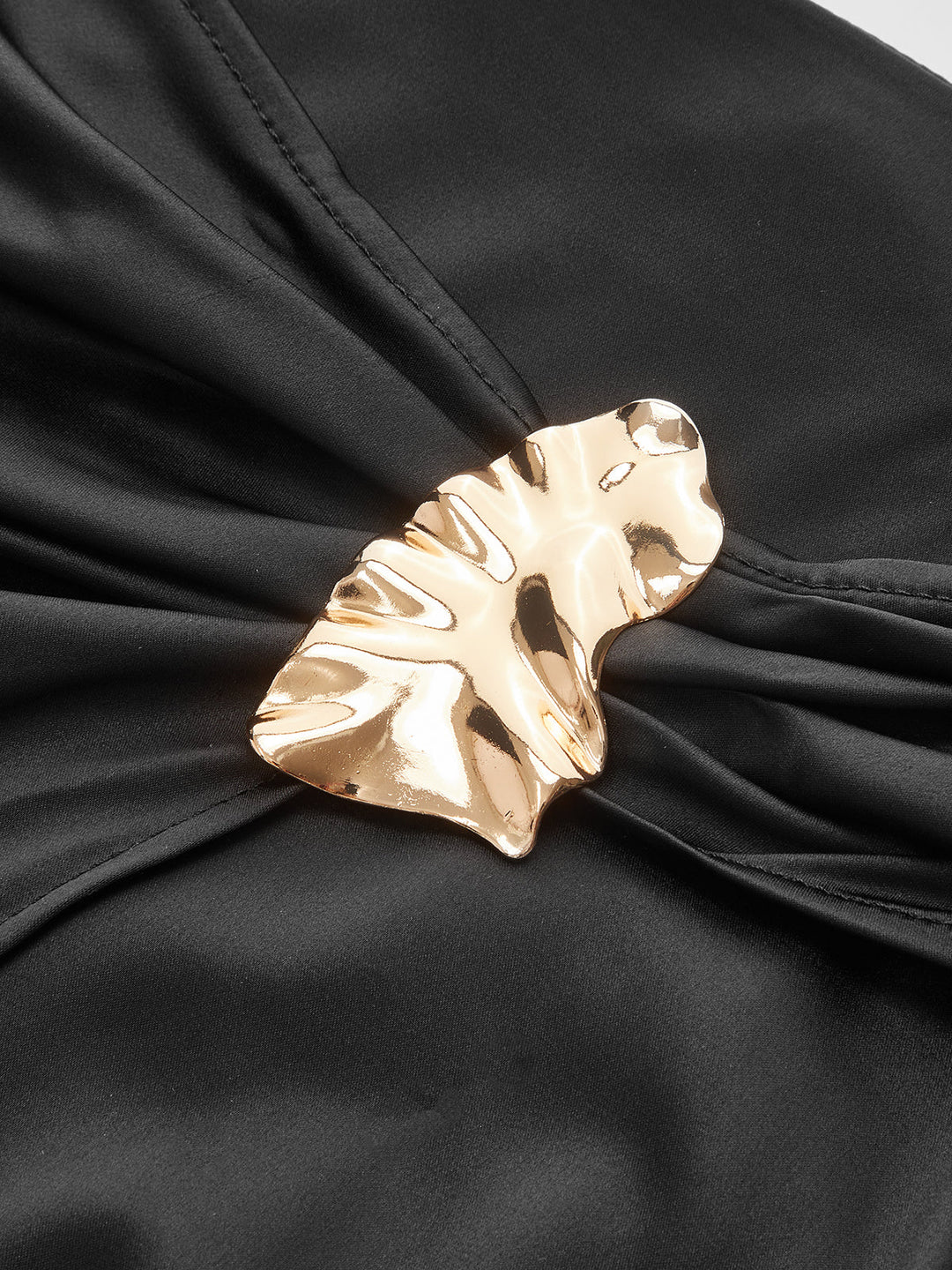 Metal Buckle Satin Slit Midi Skirt