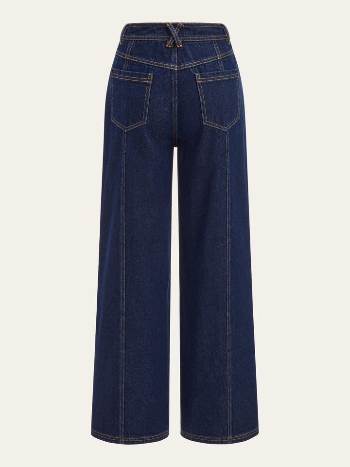 Mid-Waist Wide-Leg Button Front Jeans