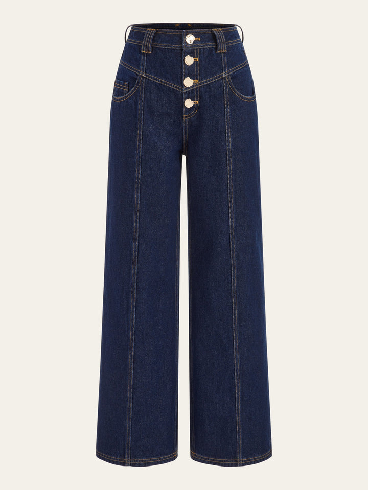 Mid-Waist Wide-Leg Button Front Jeans
