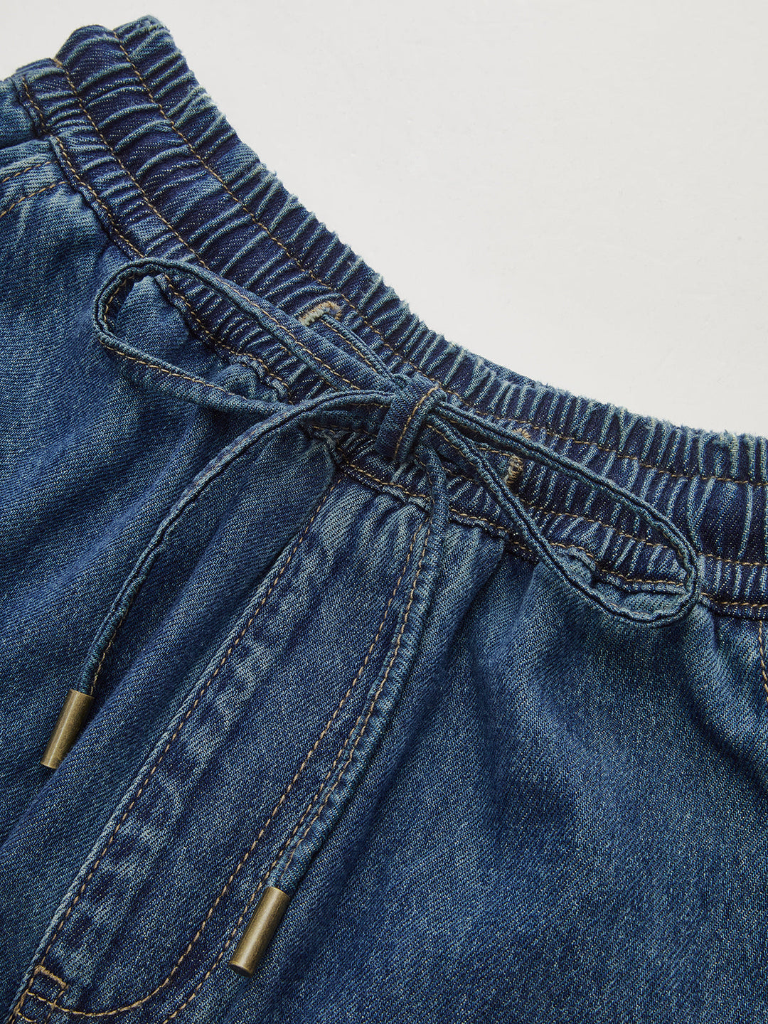 Denim Drawstring Waist Wide-Leg Pants