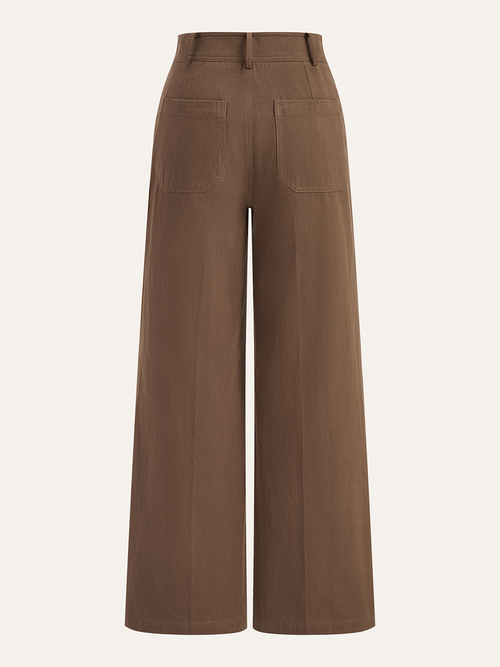 Cotton Mid-Waist Wide-Leg Pants