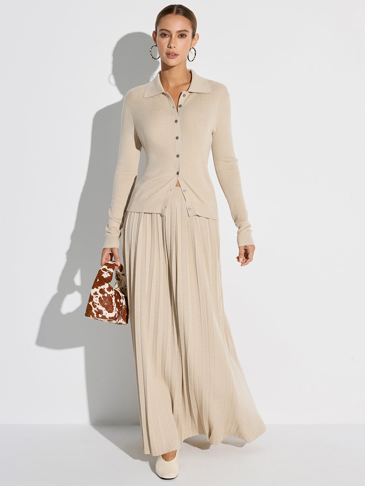 Pleated Wool Blend Sweater Skirt