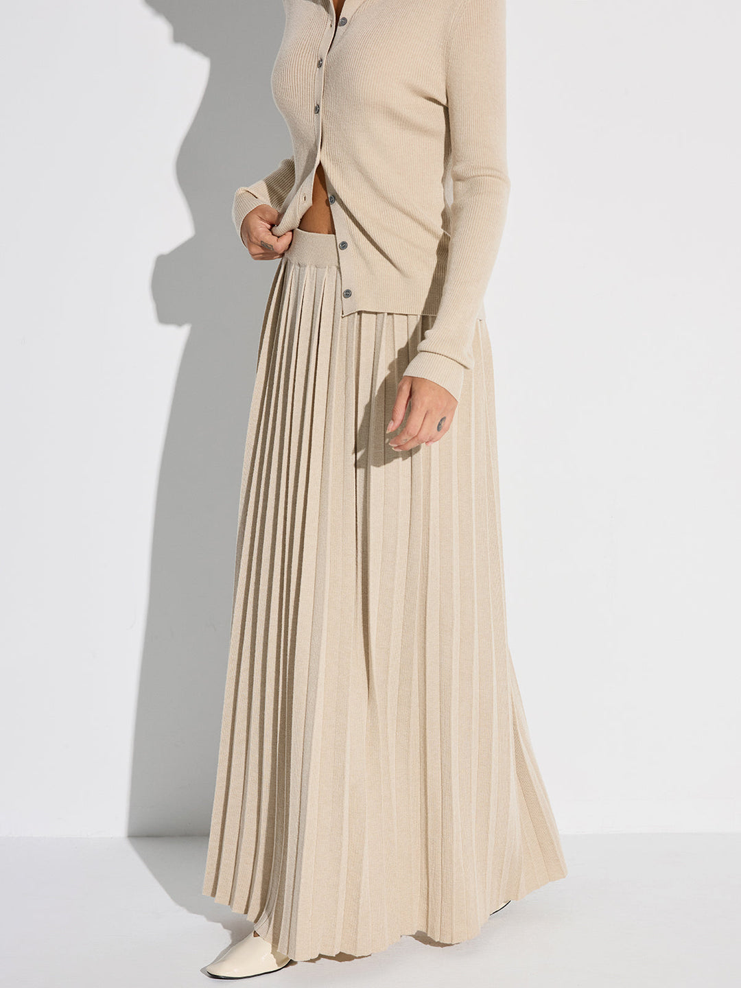 Pleated Wool Blend Sweater Skirt