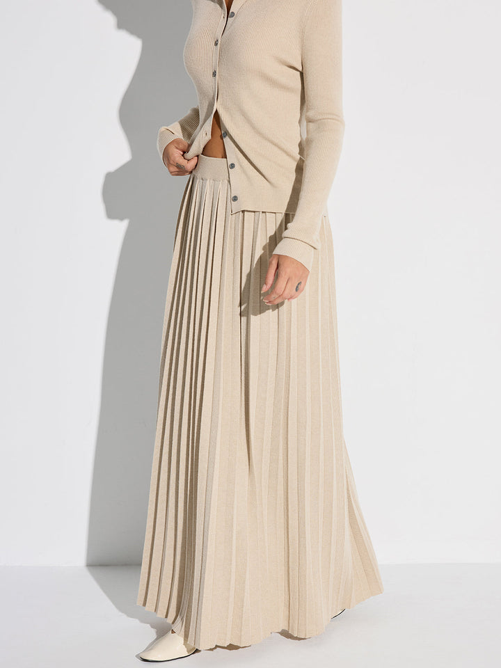 Pleated Wool Blend Sweater Skirt