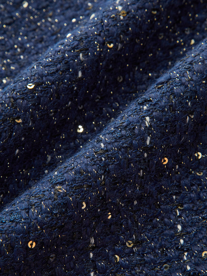 Sequin Tweed Mini Skirt with Decor Pocket