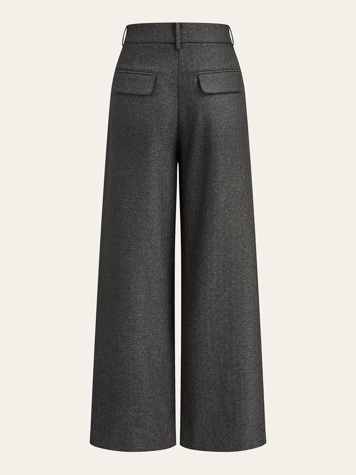 High-Waisted Button-Front Wide-Leg Pants