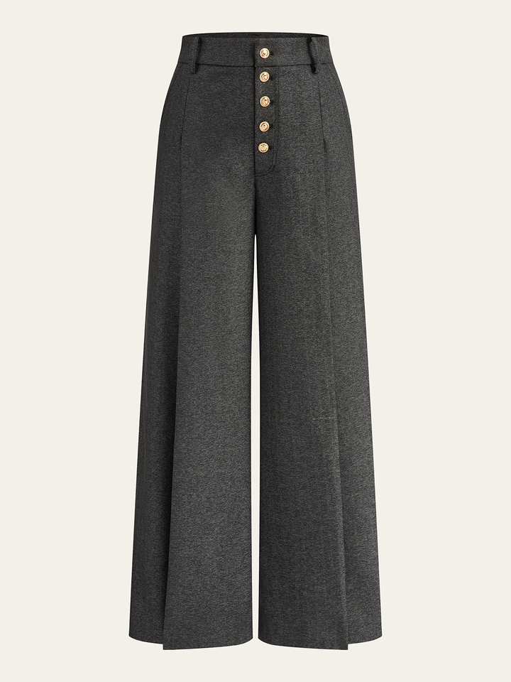 High-Waisted Button-Front Wide-Leg Pants