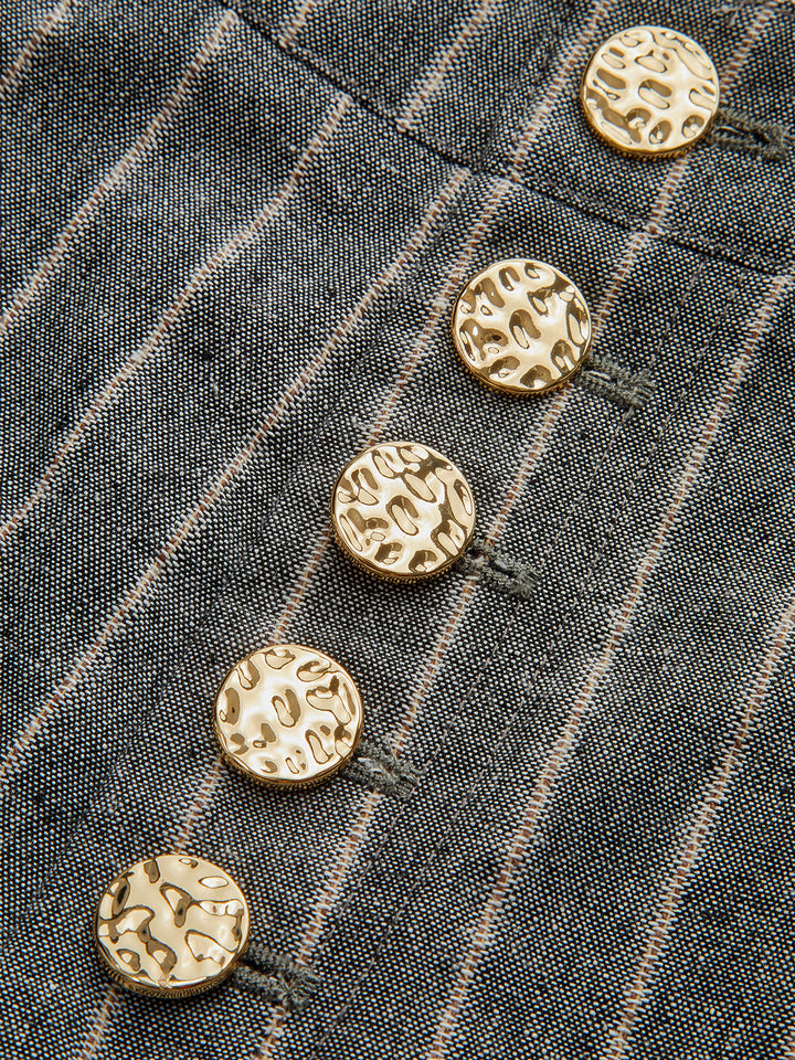 Pinstripe Linen & Cotton High-Waist Pants