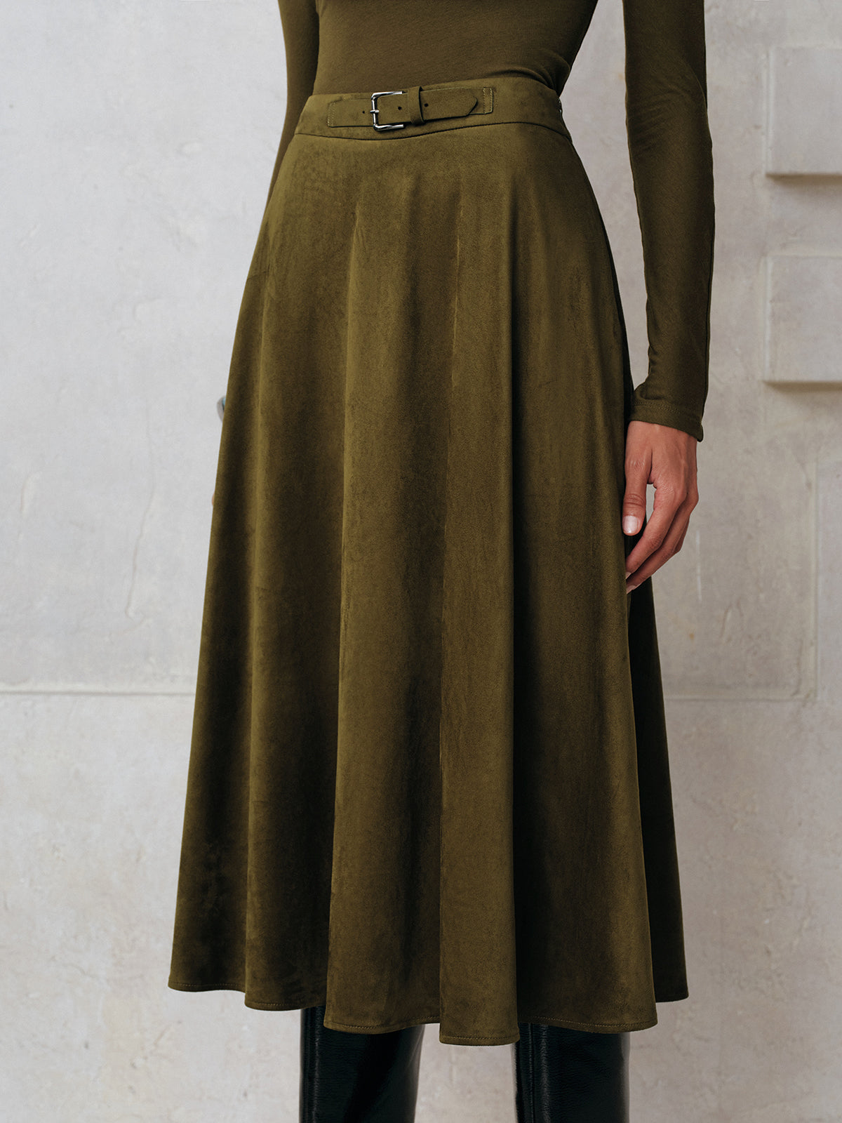 Suede Effect A-Line Midi Skirt