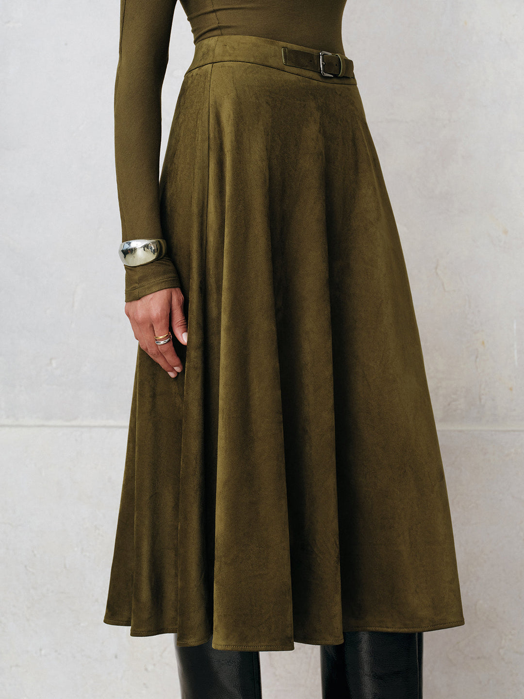 Suede Effect A-Line Midi Skirt