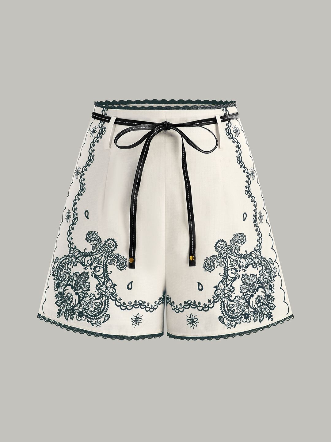 Floral Printed Suit Shorts with Lace Trims and Belt
