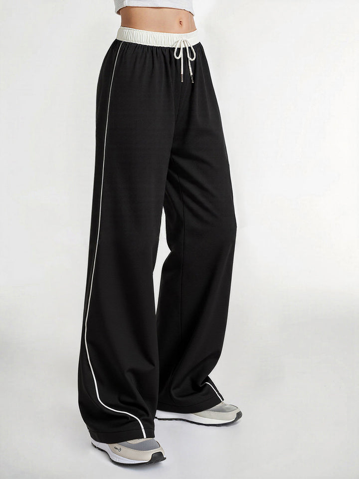 Contrast Waistband Drawstring Wide-Leg Pants